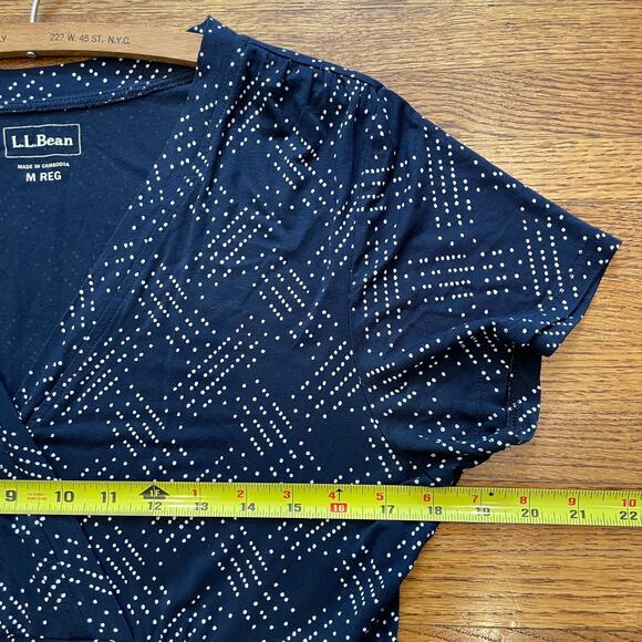 L.L. Bean Women's Summer Knit Dress Sz M Short Sleeve Navy Blue Empire Waist - Picture 7 of 10